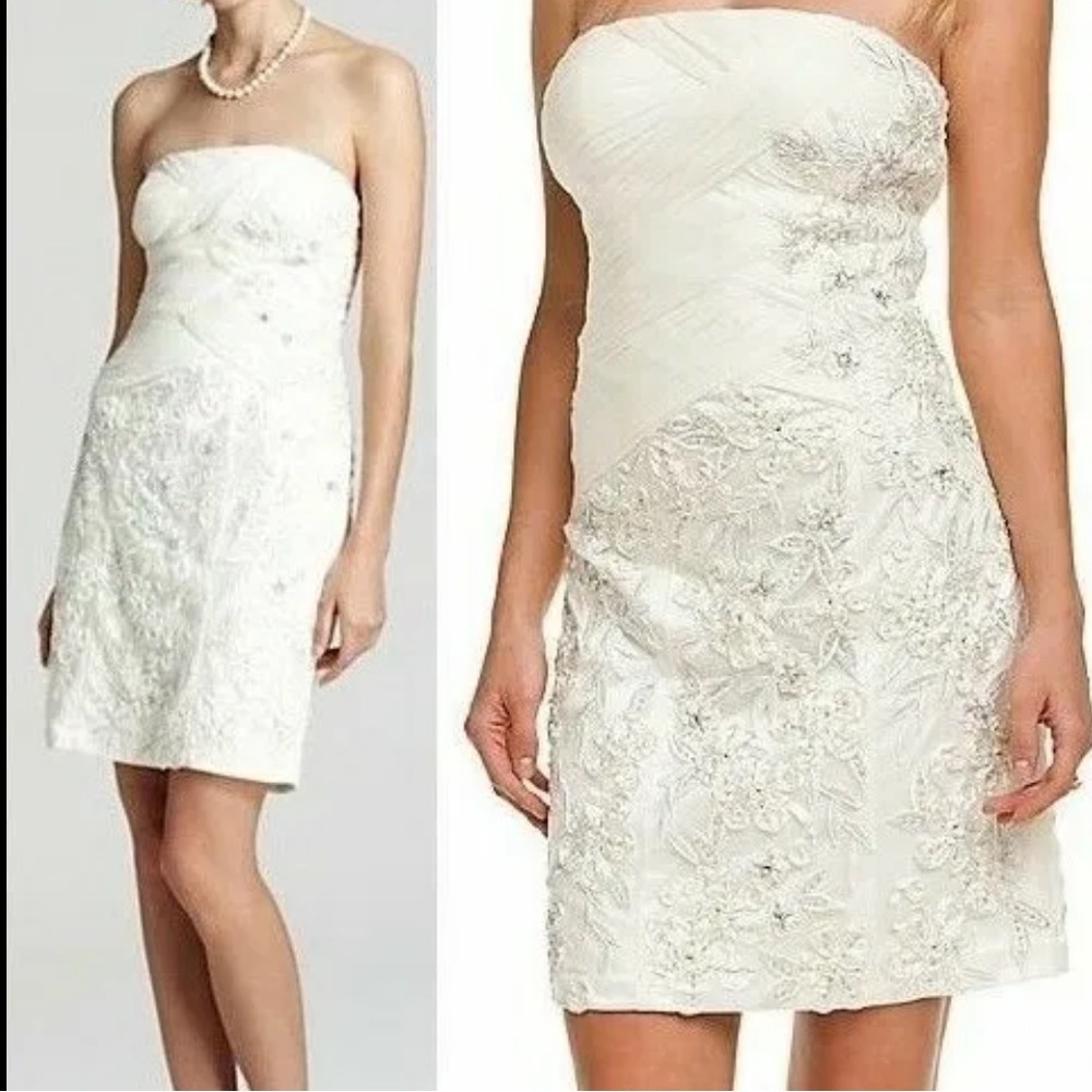 Sine women’s beige strapless lace mini dress us2 L66-10